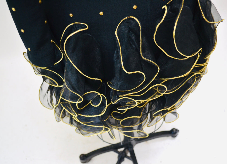 80s 90s Vintage Black Dress Long Sleeve Knit Ruffle Studded Dress XS Small// Black Knit Studded Dress By Lillie Rubin Long Sleeve XS Small
