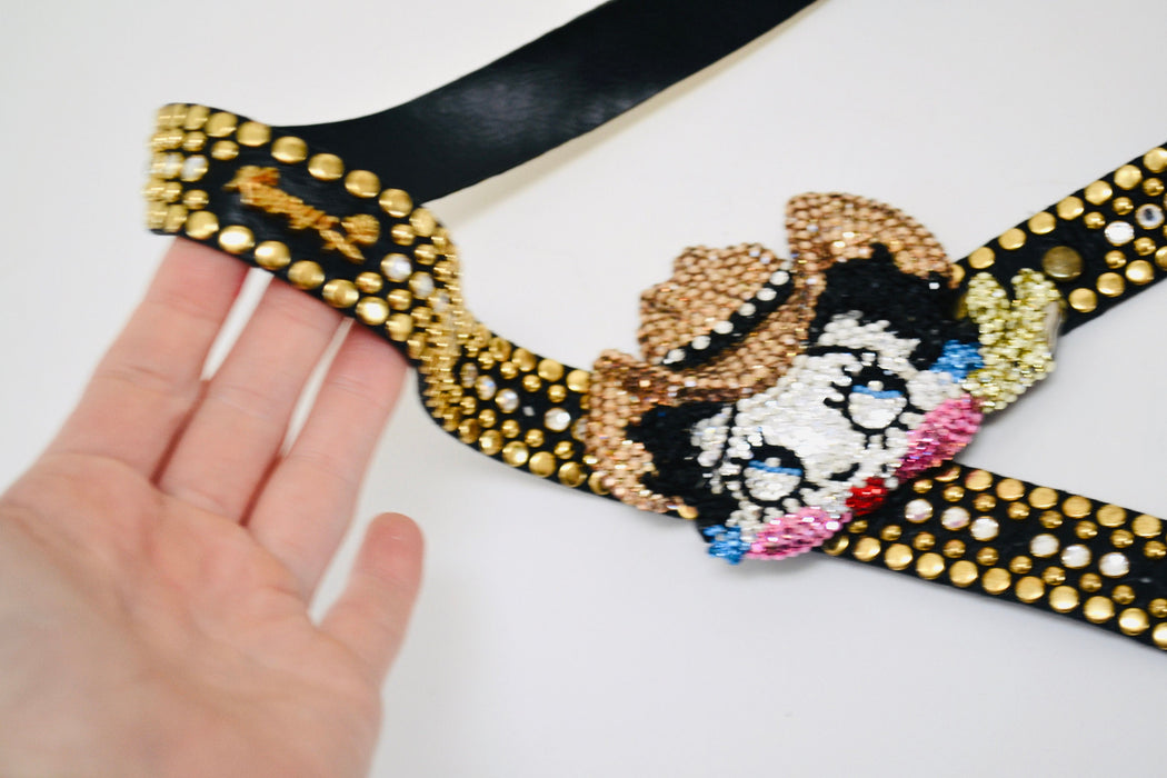 90s Vintage Katherine Baumann Beverly Hills Swarovski Crystal Betty Boop Belt Buckle Rhinestone Studded Belt Cartoon Betty Boop Belt Kippys