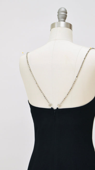 Vintage 90s Black Dress Black Cocktail Party Dress with Rhinestones By Bebe Small// Vintage 90s Sexy Prom Party Club Dress Black XS Small