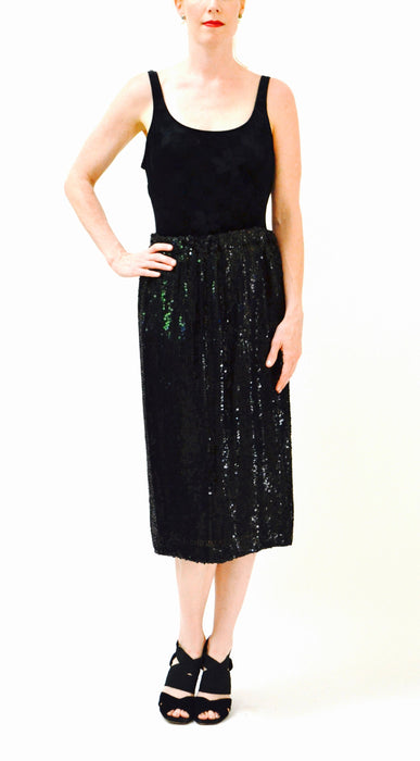Vintage Black Sequin Skirt Size Medium Large 80s 90s Vintage Sequin Skirt