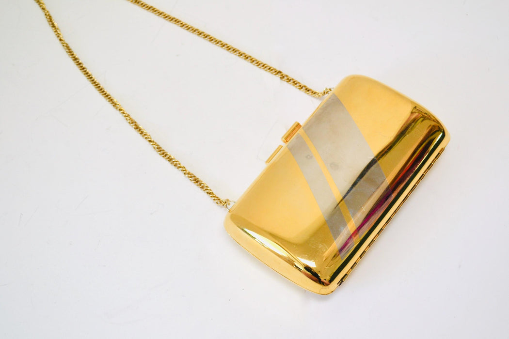 70s Vintage Metallic Gold Metal Clutch Evening Bag Hard Case // Vintage Gold Silver Wedding Clutch Metal Evening Bag Gold Clutch Small Purse