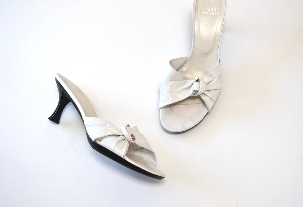 90s 00s Y2k VINTAGE White High Heel Slides Sandals Size 8 White Mule Slides 90s 00s Steward Weitzman White High Heel leather Shoes