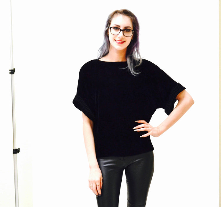 80s Black oversized Velvet Shirt Blouse Size Small by Bis // 80s 90s Vintage Black Velvet Shirt Small Medium Rayon
