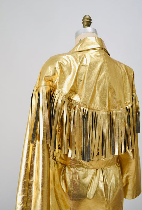 80s 90s Amazing Vintage Gold Fringe Leather Biker Jacket Gold Cowgirl Western Jacket Medium Large// Metallic Gold Leather Moto Jacket Rodeo