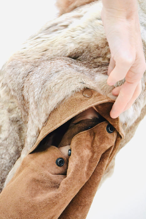 70s 80s Vintage Fur Vest Jacket Brown Rabbit Coyote Fur Jacket Coat Medium Tan// Vintage Fur Vest Leather Jacket Removable Sleeves Jacket