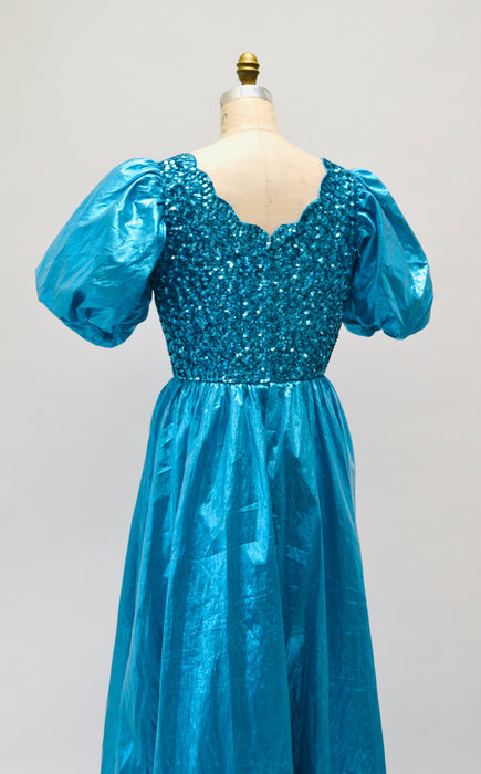 Vintage 80s Prom Sequin Dress Blue Metallic Ball Gown Medium Large // Vintage 80s Pageant Princess Dress Ball gown Party Dress Mike Benet