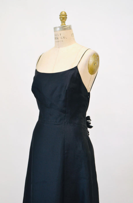 Vintage Moschino Black Evening Ball Gown Medium Large Black Silk Evening Gown Dress Flower Black Tie Wedding Evening Gown Dress Moschino