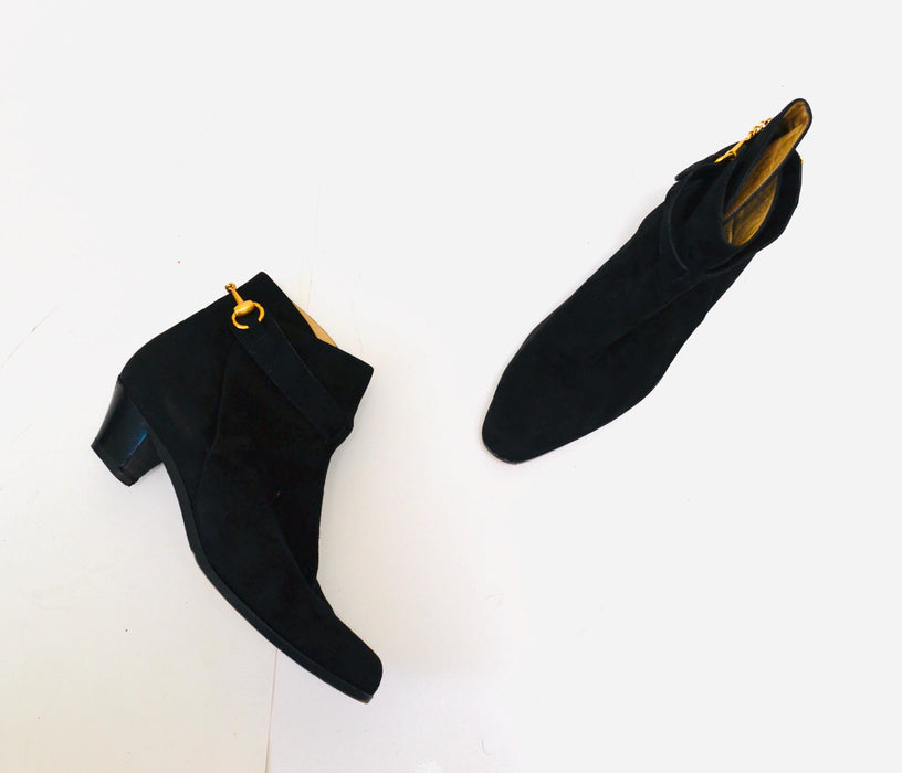 80s Vintage Gucci Black Leather Boots Size US 7 1/2 8 8 1/2 High Heel Black Booties Leather Boots Gucci Made In Italy Gucci Low heel Boots