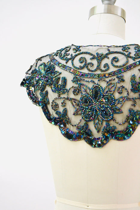 Vintage Black \Beaded Sequin Shawl Wrap Burlesque Flapper Black Sequin Beaded Wrap Vintage Sharmark Las Vegas Wrap Collar Shawl