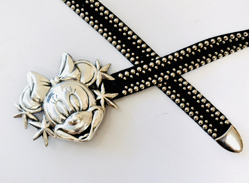 90s Vintage Minnie Mouse Disney Belt Buckle Katherine Baumann Beverly Hills  Silver Black Studded Belt Cartoon Disney Silver Minnie Belt