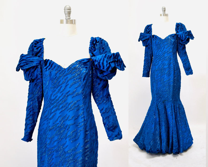 80s 90s Ball Gown Blue Silk Dress Dramatic Dynasty 80s Party Dress Small // Vintage 80s Pageant Princess Dress Ball Gown Cinderella Damaged