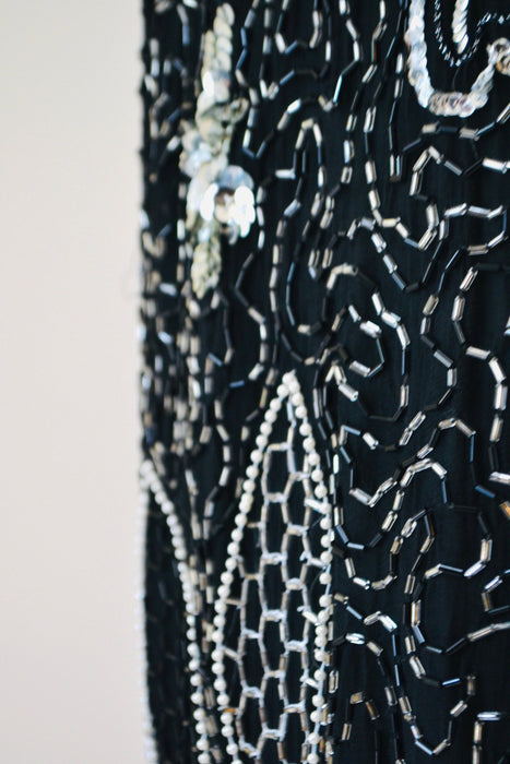 70s 80s Vintage Black Sequin Party Dress Sequin Top skirt 70s disco Flapper Party Sequin Dress Medium Large// Vintage Black Sequin top Skirt