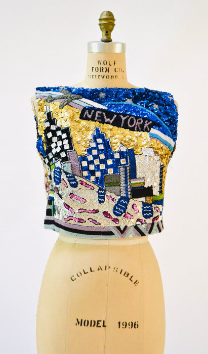 90s Vintage Silver Sequin Top Tank New York City NYC pop art Sequin crop top Medium// Vintage Metallic Sequin Top Lumari Luz Marina McAninch
