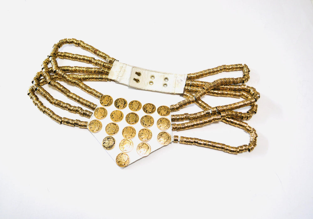 80s Vintage Gold Coin Belt White Leather Metallic Pirate Gypsy Belt Gold  Boho Belt SMALL Medium 80s Gold Belt Nina Arjani Wedding Belt