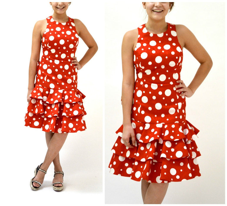 80s does 50s Vintage Party Dress Red Polka Dots by Lillie Rubin// 80s Red Prom Dress Red and White Polka Dot Dress with Ruffles Small Medium
