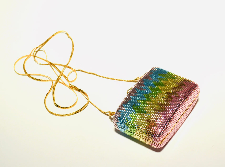 90s Vintage Metal Crystal Evening Bag Swarovski Crystal Rainbow Pastel Pink Blue Gold Evening Bag K Baumann 90s Small Crystal Evening Bag