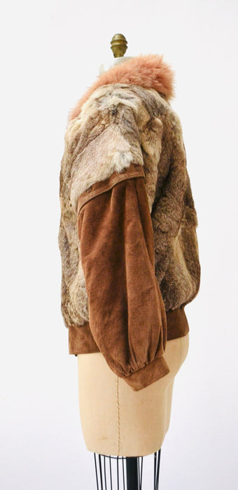 70s 80s Vintage Fur Vest Jacket Brown Rabbit Coyote Fur Jacket Coat Medium Tan// Vintage Fur Vest Leather Jacket Removable Sleeves Jacket