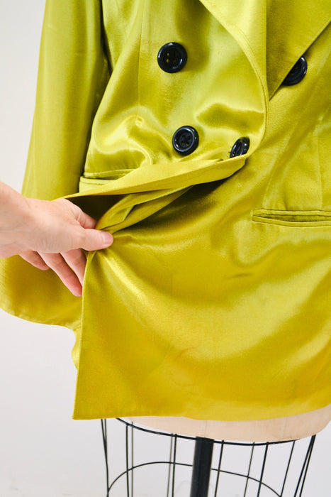 90s Vintage Lime Green Satin Jacket Blazer Green Satin Jacket Medium by Criscione // 90s Vintage Green Wedding Party Jacket Blazer