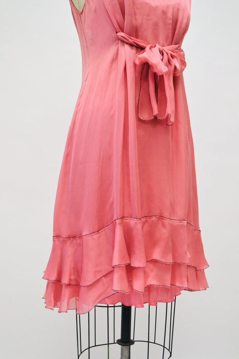 2000s Y2K Vintage Pink Silk Ruffle Chiffon Dress With Moschino Cheap & Chic made in Italy Small Medium Black Moschino