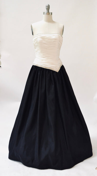 Vintage Black and White Ball Gown Evening Gown Dress Strapless Size Small With Rhinestones by Lillie Rubin // Vintage Black white Prom Dress