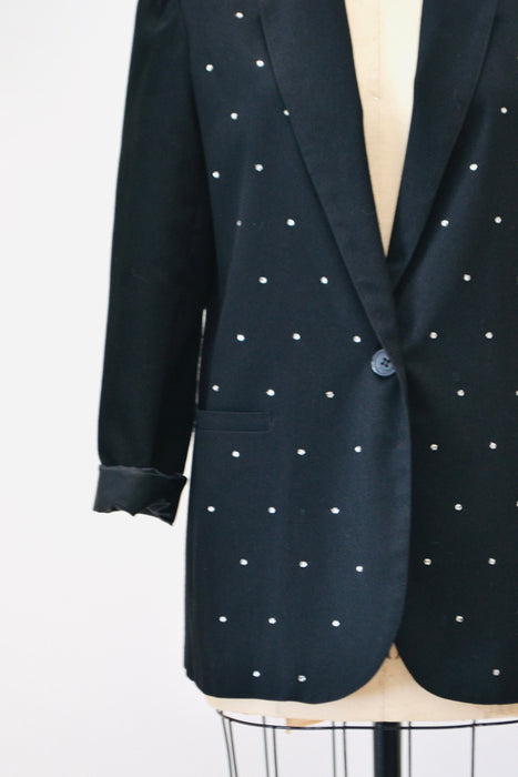 80s 90s Vintage Black Rhinestone Metallic Jacket Metallic Blazer Jacket Medium// 80s 90s Black Rhinestone Rockstar Glam Jacket Medium