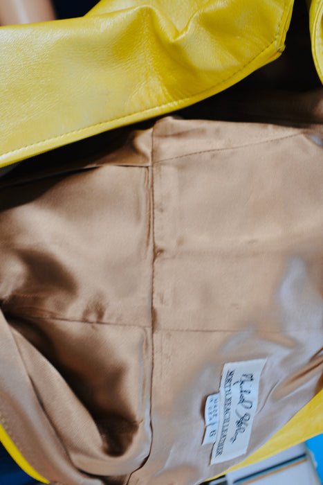 2000s Y2k Yellow Leather Jumpsuit Cat Suit Yellow Leather Lace up Sexy Jumpsuit By Michael Hoban North Beach Leather Size XS Small