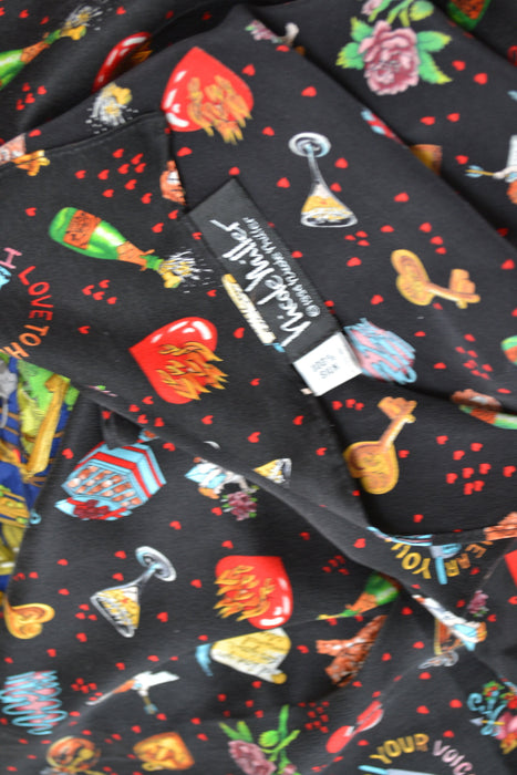 90s Vintage Nicole Miller Black Silk Scarf Love Valentines Day Cupid Bridal Shower Gift // Vintage Large Silk Scarf Wedding Engagement Gift