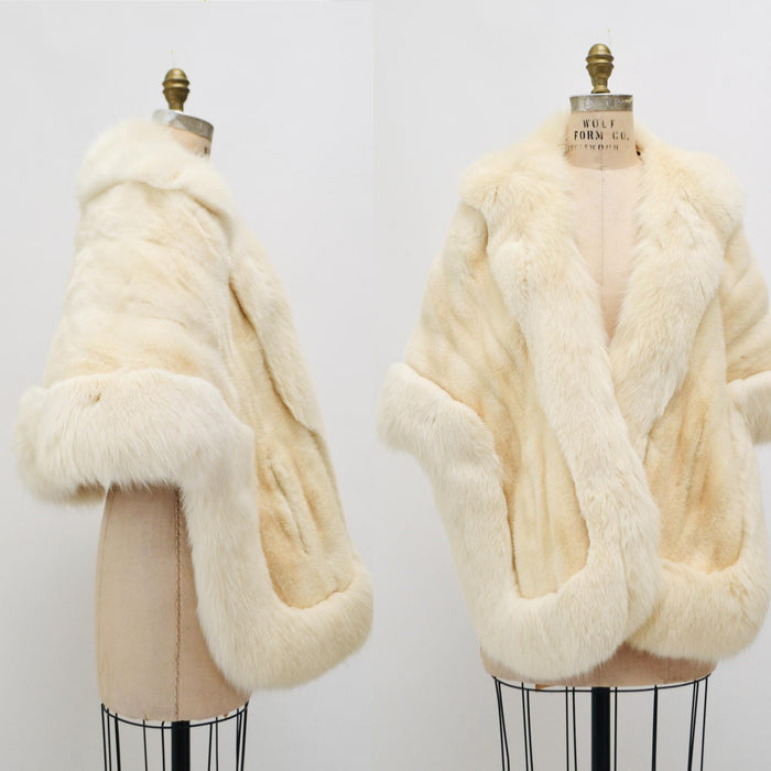Vintage Cream Fur Cape// Wedding Fur Cape Vintage Fur Stole Fox Fur// Vintage Fur Cape Cream White Fox Fur Stole Cape Winter Wedding Jacket