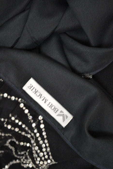 70s 80s Vintage Black Rhinestone BOB MACKIE Dress Medium Large // Vintage Black Illusion Dress// Metallic Rhinestone Party Cocktail Dress