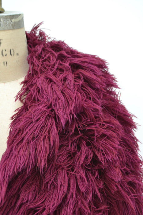 70s Vintage Shag Fur Jacket Faux Fur Jacket Coat Size Medium Red Wine Burgundy Vintage Vegan Shag Fur Jacket Coat Boho Retro Fur Jacket