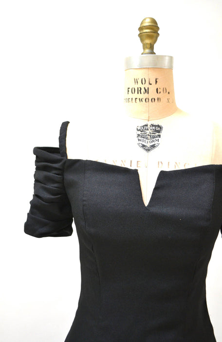 90s Vintage Prom Bridesmaid Dress Black Medium Large Long Off the Shoulders Black Evening Gown
