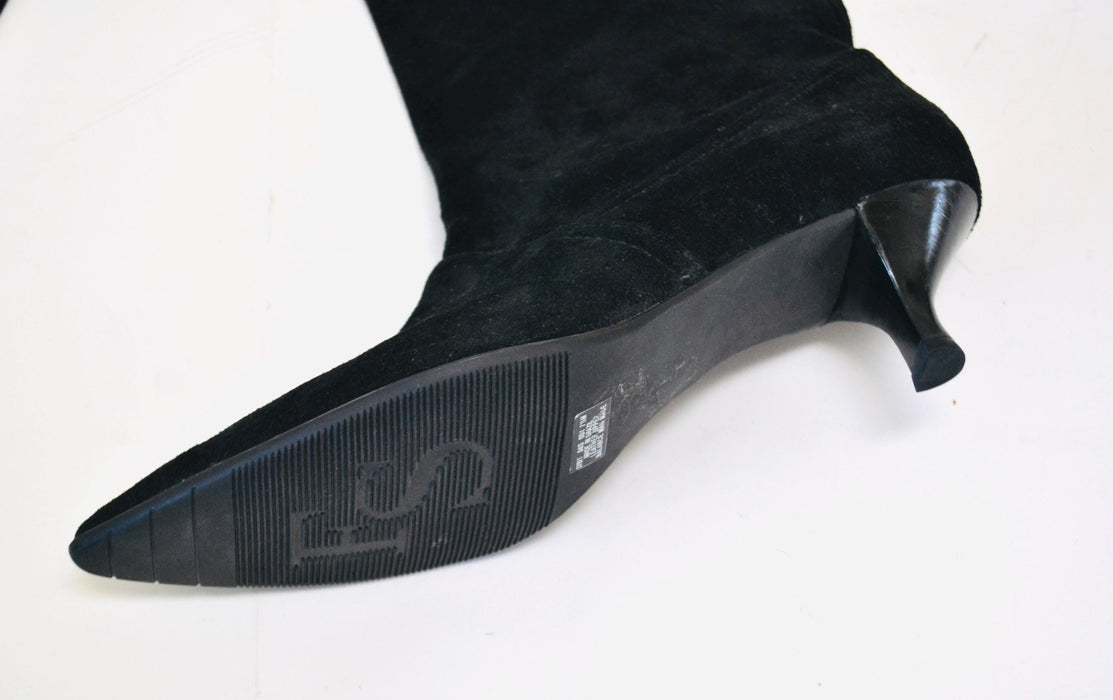 90s Y2K 00s Vintage Black Leather Boots Size 7 1/2 High Heel Pointed Toe Kitten Heel// Vintage Size 7 1/2 Black Leather Boots Franco Sarto