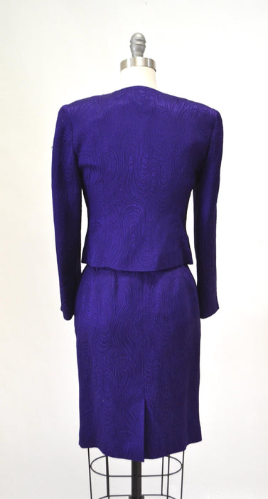 Vintage 80s 90s Purple Silk Suit Jacket Skirt Christian Dior XS  // 90s Glam Purple Barbie Suit Silk Jacket Blazer Skirt By Christian Dior