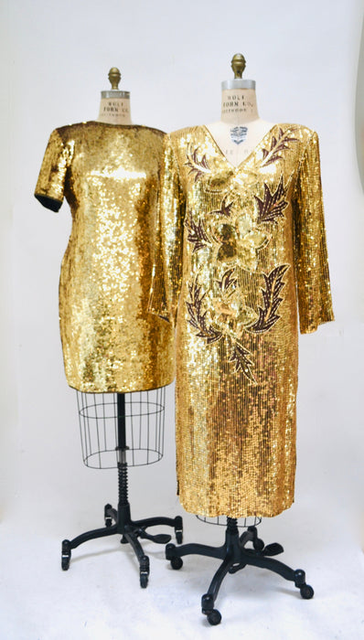 80s 90s Vintage Gold Sequin Dress Vintage Gold Metallic Dress Small Medium// Sequin Dress Flapper Inspired Cher Dress 80s Glam