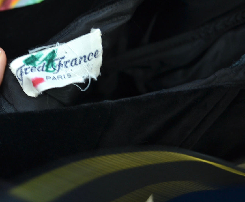 80s 90s Black Strapless Party Dress Vintage Velvet Coctail Party Strapless Dress XS Small By Fred France Paris Black party Dress Small