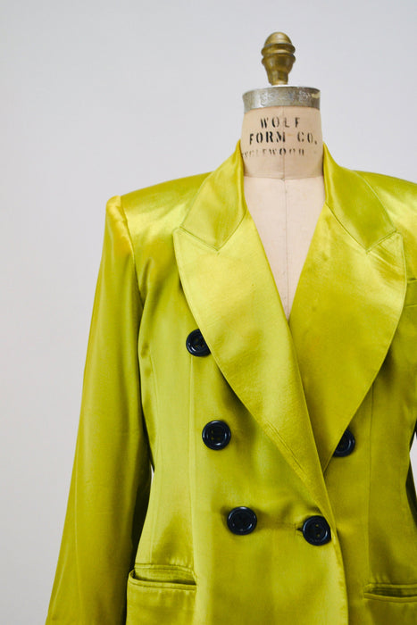 90s Vintage Lime Green Satin Jacket Blazer Green Satin Jacket Medium by Criscione // 90s Vintage Green Wedding Party Jacket Blazer
