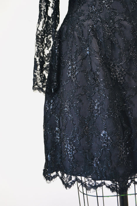 90s 00s Vintage Black Lace Dress off the shoulder Dress by Liancarlo// Black lace Dress XS Small Neiman Marcus
