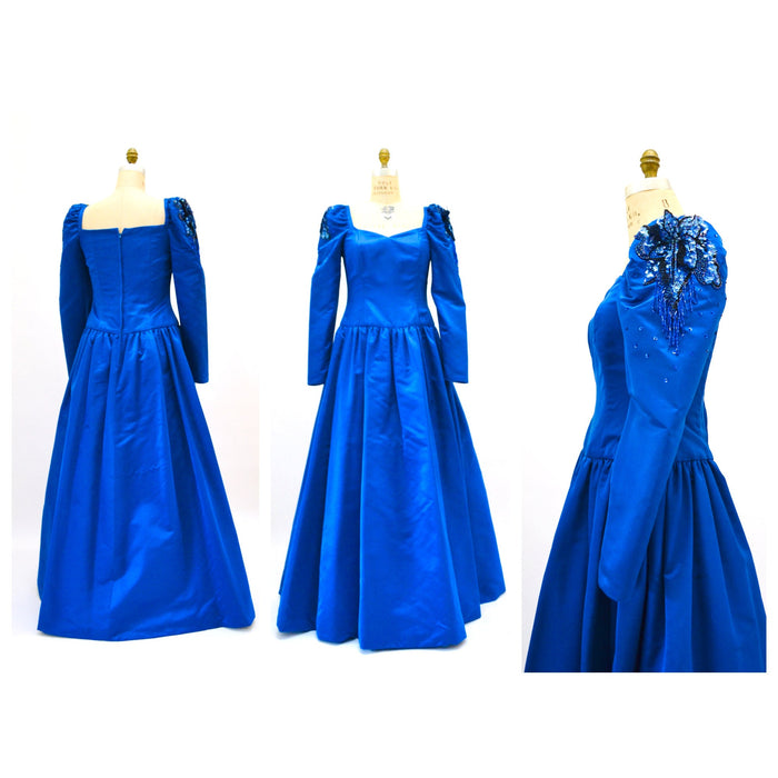 80s 90s Ball Gown Dress Blue Teal 80s Prom Party Dress Small Medium // Vintage 80s Pageant Princess Dress Ball gown Party Dress Cinderella