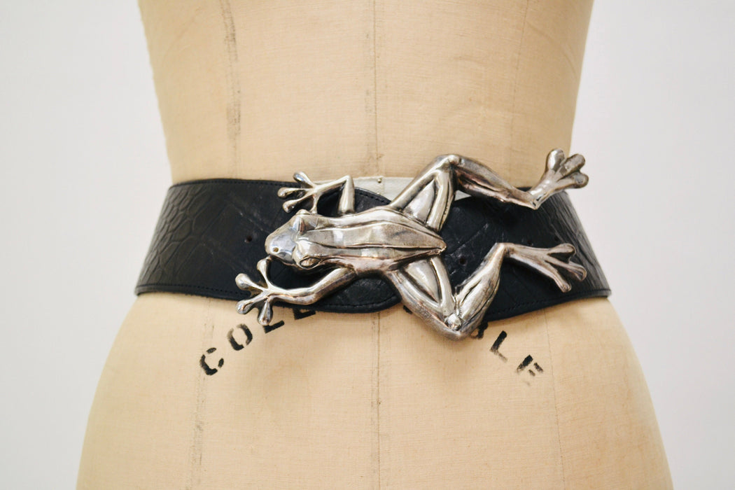 90s Vintage Katherine Baumann Beverly Hills Silver Tree Frog Belt Buckle Metallic Silver Wedding Frog Belt Buckle Large Silver Belt Buckle