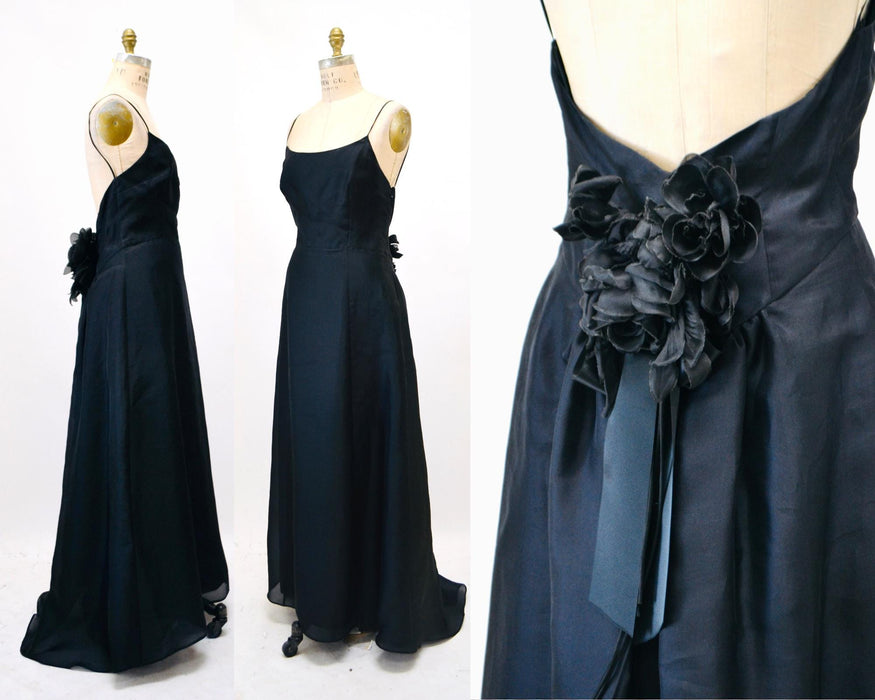 Vintage Moschino Black Evening Ball Gown Medium Large Black Silk Evening Gown Dress Flower Black Tie Wedding Evening Gown Dress Moschino