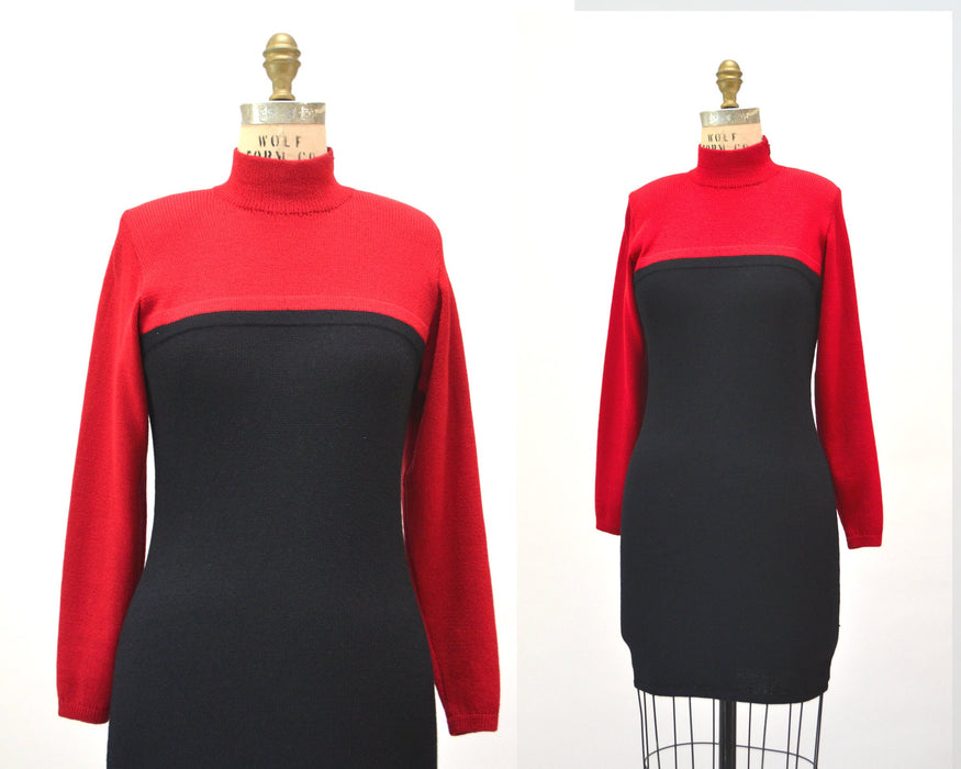 80s Vintage Red St John Dress Saks Fifth Avenue Red Knit Dress by St John // 80s Red Sweater Knit Dress Small Medium 80s Glam Designer Dress