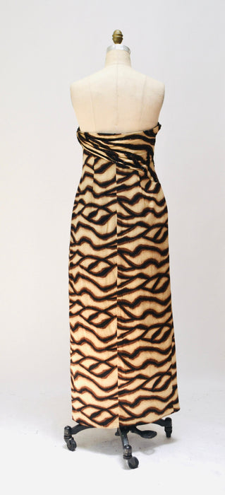 2000s y2k Vintage Bob Mackie Gown Dress Zebra Animal Print Beaded Dress Strapless Silk Evening Gown Small Medium Bob Mackie Pageant Dress