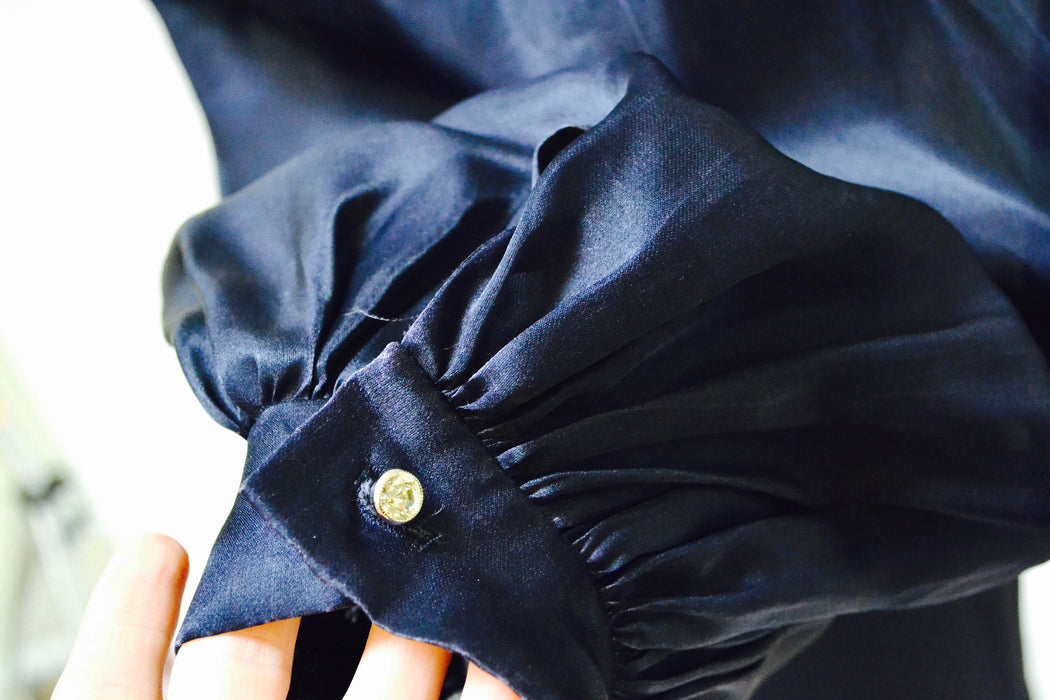 80s Vintage Party Prom Dress Medium Large Dark Navy Blue Poof Sleeves // Vintage 1980s Evening Gown Large Trophy Wife Dress Dynasty Dress