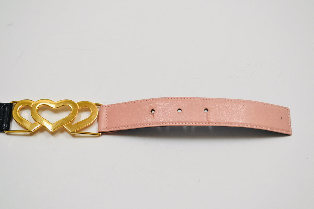 80s 90s Vintage ESCADA Black Pink heart Belt Metallic Gold Black Leather Belt size 40 Medium Large 80s Glam Heart Wedding Black Gold Belt
