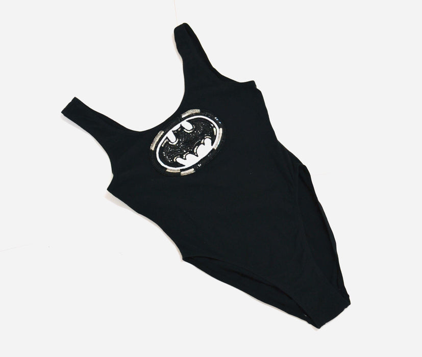 90s Black Sequin Body Suit Knit Body Suit Leotard High Cut 80s 90s body Suit with Sequin Batman Logo By Jeanette Kastenberg XS Small