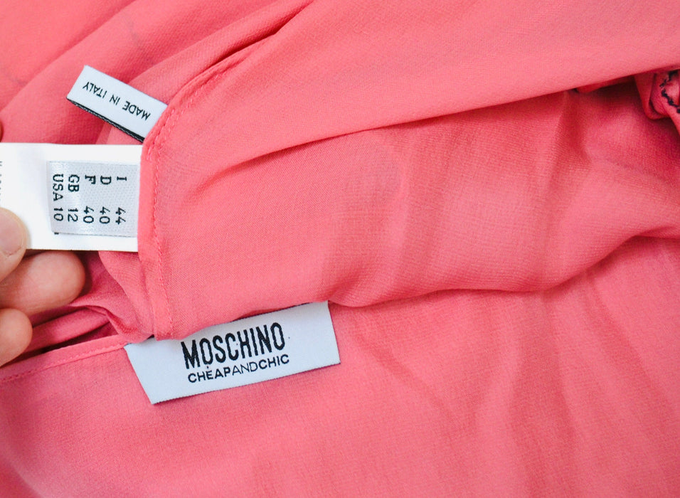 2000s Y2K Vintage Pink Silk Ruffle Chiffon Dress With Moschino Cheap & Chic made in Italy Small Medium Black Moschino