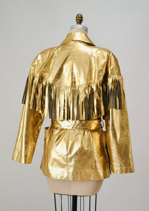 80s 90s Amazing Vintage Gold Fringe Leather Biker Jacket Gold Cowgirl Western Jacket Medium Large// Metallic Gold Leather Moto Jacket Rodeo