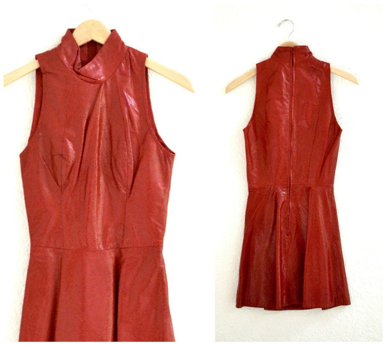 Stunning 90s Leather Dress Red Size XXS XS // 90s Leather Dress Leather by Michael Hoban North Beach Leather Red Patent Leather Dress