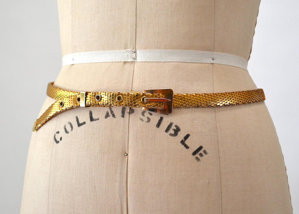 70s Vintage Gold Brass thin Belt Chainmail Metal Gold Wedding party Belt Small Medium Large 31-36" Gold Bronze Thin Metallic Chain Belt