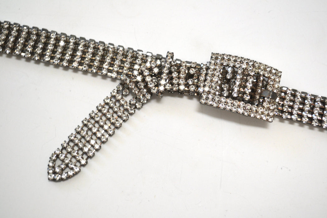 70s 80s Vintage Silver Rhinestone Belt Small Medium large Rhinestone Wedding Belt Rhinestone Cowboy Metallic Belt Small Medium Large